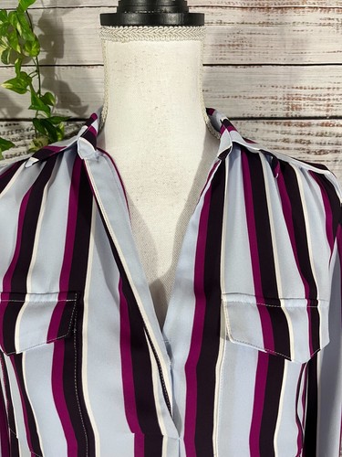 Ann Taylor Blouse Tunic sz XS Pink Burgundy Striped Career Church Modest Suit - Picture 3 of 10