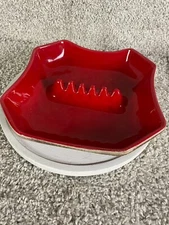 Decorative Ceramic Square Ash Tray Wood Grain Bottom Made in USA Red 8"