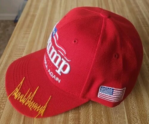 * Trump Red 2024 Red Hat With Adjustable Back, American Flag, Save America Again - Picture 2 of 12
