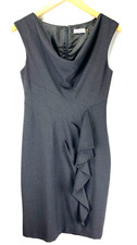 Calvin Klein Women's Dress Size 6 Gray Sheath Drape Ruffle Lined Career Classic