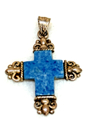 Sterling Silber Taxco Mexiko blauer Lapis Kreuz Anhänger SIGNIERT TH - Bild 3 von 5