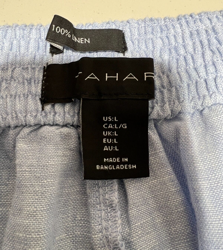 Women Linen Lt Blue Pants Large Wide Leg Elastic Waist New NWT Tahari 2 pockets - Picture 4 of 4
