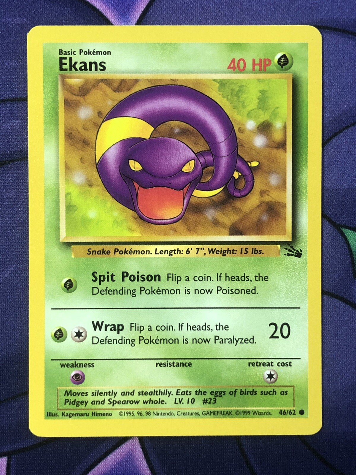 Ekans 46/62 - Fossil Unlimited Vintage WOTC Common Pokemon Card - NM Near Mint