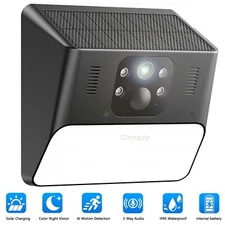 Cinnado 2K Outdoor Solar Security Camera Spotlight Cam Night Vision AI Detection