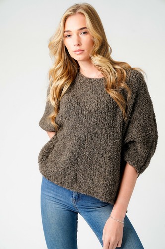 Neu italienischer bequemer Damenpullover Lagenlook flauschig weich Boucle Strick Fledermaus Oberteil - Bild 15 von 68