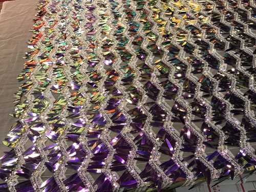 PURPLE IRIDESCENT CHEVRON DESIGN SEQUINS ON A NUDE MESH-SOLD BY THE YARD. - Picture 2 of 12