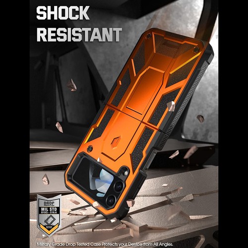 Für Galaxy Z Flip 4 Hülle Stoßfest Robust Cover mit Ständer Metallic Orange - Bild 6 von 6