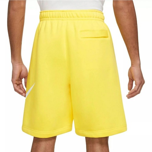 NWT Men Nike Standard Fit At Knee Length Sz S Yellow Swoosh Cotton Fleece Shorts - Picture 2 of 2