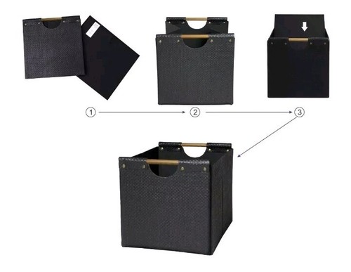 Better Homes & Garden™ ~ BLACK Woven w/Wood Handles ~ 12.75" ~ Storage Cube/Bin - Picture 4 of 8
