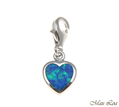 925 Sterling Silver Rhodium Hawaiian Heart Opal Clasp Enhancer Pendant Charm - Afbeelding 1 van 4