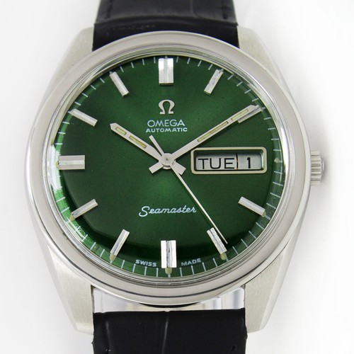 Vintage Omega Seamaster Auto D/D Sunburst Green Dial Men Steel Watch C.1969