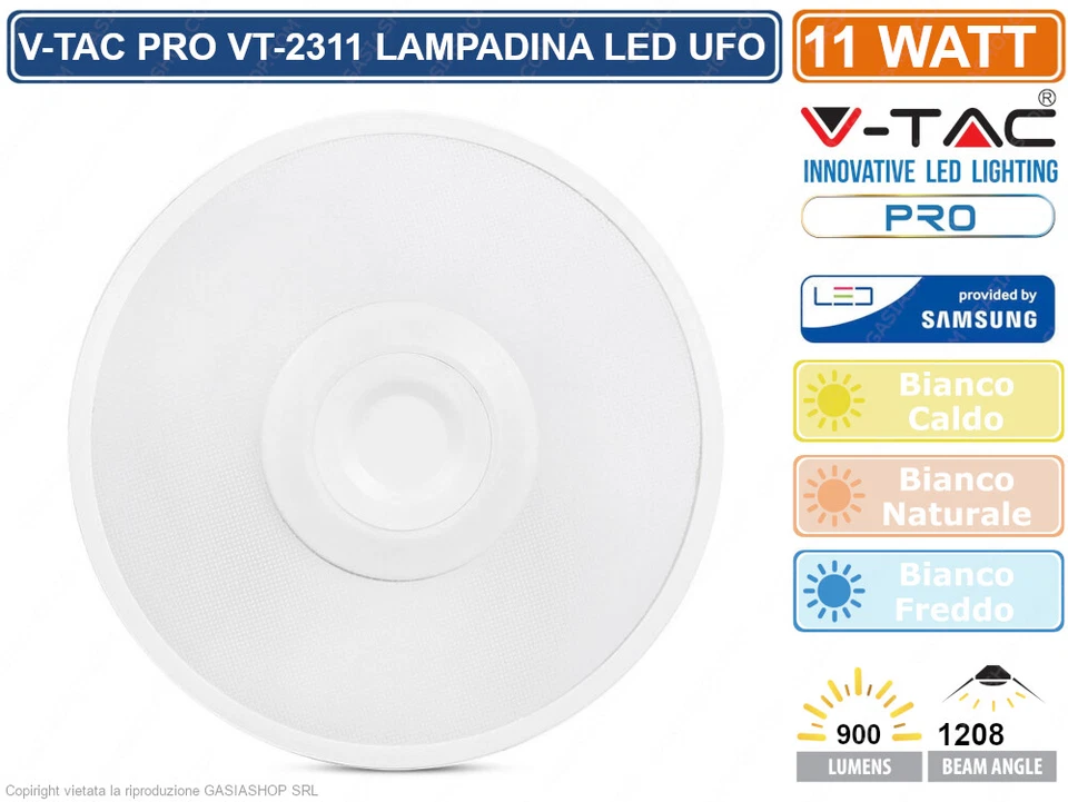 V-TAC PRO VT-2311 LAMPADINA LED E27 11W UFO CHIP SAMSUNG - SKU 2781 / 2782 / 278 - Immagine 2 di 4