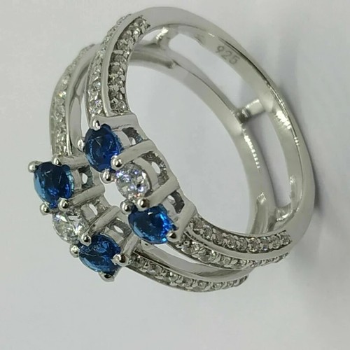 2 CT Round Cut Simulated Blue Sapphire Women's Wedding Ring 925 Sterling Silver - Picture 3 of 13