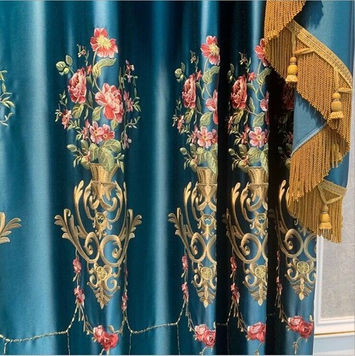 Personalizado Alta Gama Villa Bordado Tela Azul Cortina Tul Cenefa Cortina C1062 - Imagen 19 de 20
