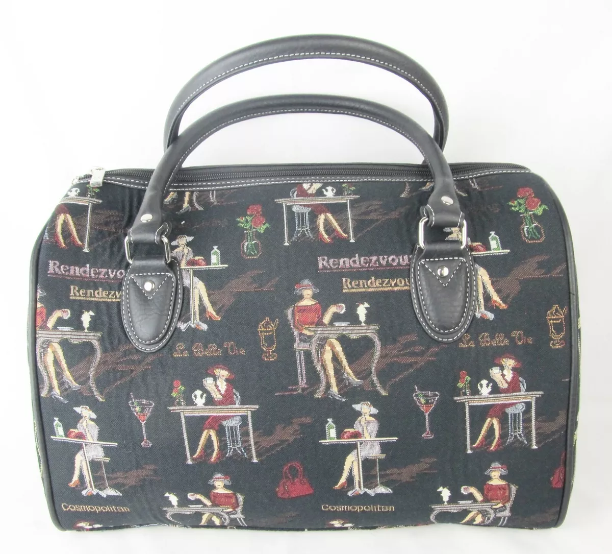 Elegant Lady on Black Large Tapestry Barrel Bag Handbag Signare