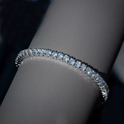 7 Zoll langes Moissanit Tennisarmband massiv 14K Weißgold 5 kt rund - Bild 6 von 8