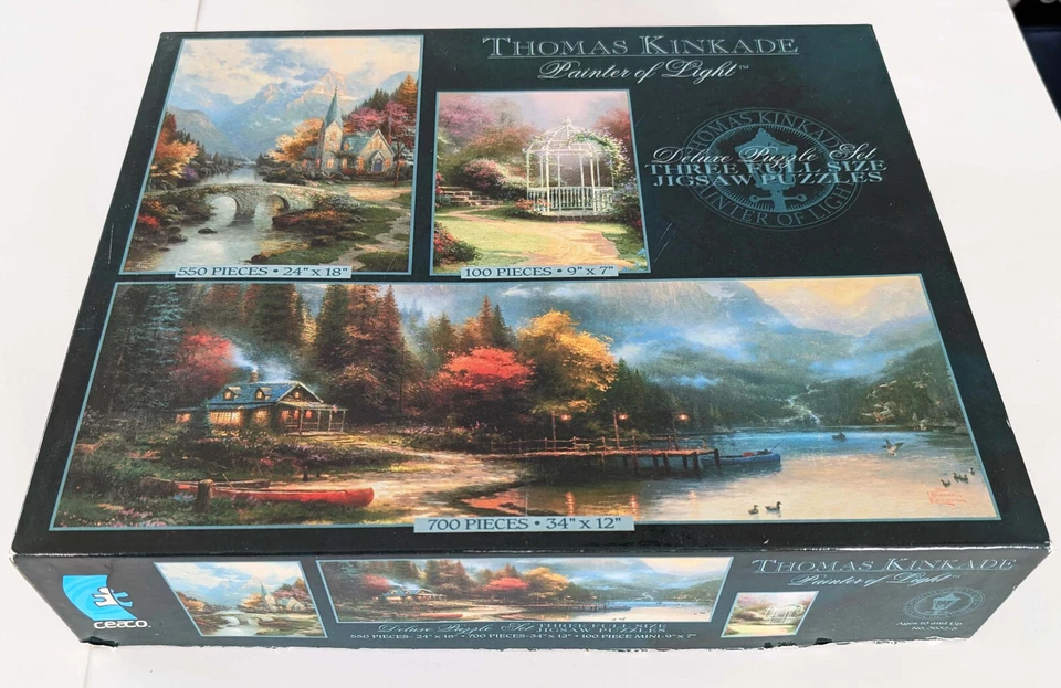 VINTAGE Thomas Kinkade Painter of Light Deluxe 3 Jigsaw Puzzle 100/550/700 Piece - Image 2 of 3