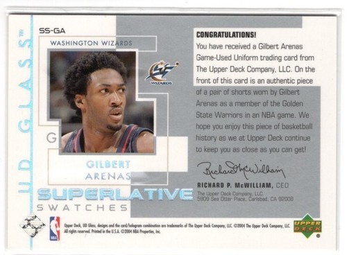 Gilbert Arenas 2004 Upper Deck UD Glass #SS-GA Superlative Swatches Jersey - Bild 2 von 2