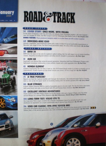 Road & Track Magazine January 2003- Mercedes-Benz E500, Audi A8, Mini Cooper S - Picture 2 of 3