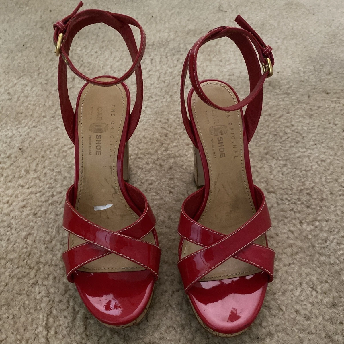 Prada red top platform sandals