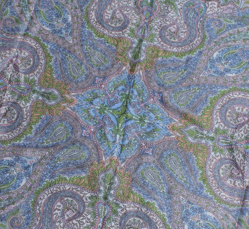 Sciarpa donna Sushila vintage blu misto raso seta stampata stola floreale 38" x 38" - Foto 3 di 6