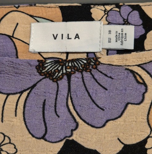 Vila Puff Sleeve Summer Floral Dress 👗Size 10 - Very Good Condition - Picture 3 of 5