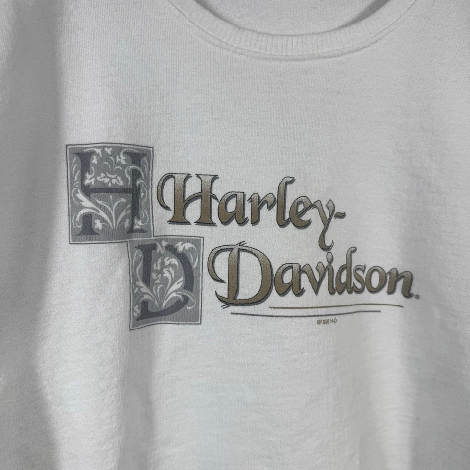 Suéter Harley Davidson Vintage Feminino Grande Escrita Gótica Cropped Branco Anos 90 - Imagem 3 de 4
