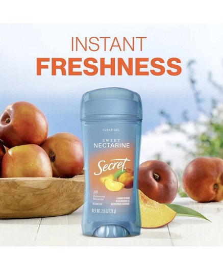 Secret Fresh Clear Gel Antiperspirant Deodorant, Sweet Nectarine. 2.6 oz. 2 PACK - Picture 7 of 10