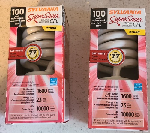 Two Sylvania 100W CFL Super Saver Soft White 120V Base Light Bulb - Picture 6 of 6