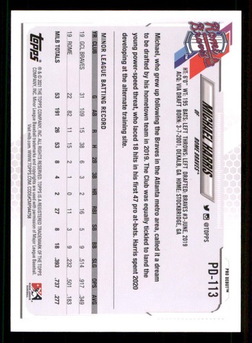 2021 Topps Pro Debut #PD113 Michael Harris - Picture 2 of 2