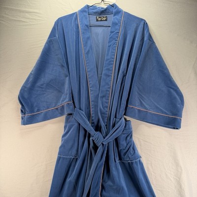Vintage Pierre Cardin Robe Mens Medium Blue Blue Velour Smoking Terry Cloth Belt