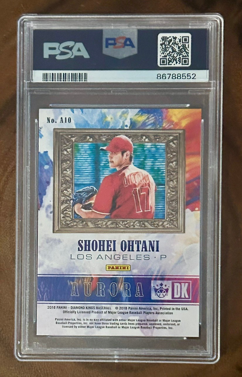 2018 Panini Diamond Kings Baseball #A10 Shohei Ohtani Aurora PSA 10 Rookie Card view 2