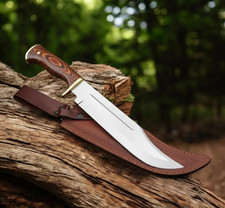 Large Bowie Hunting Knife w/ Wood Handle  Leather Sheath   Full Tang Fixed Blad