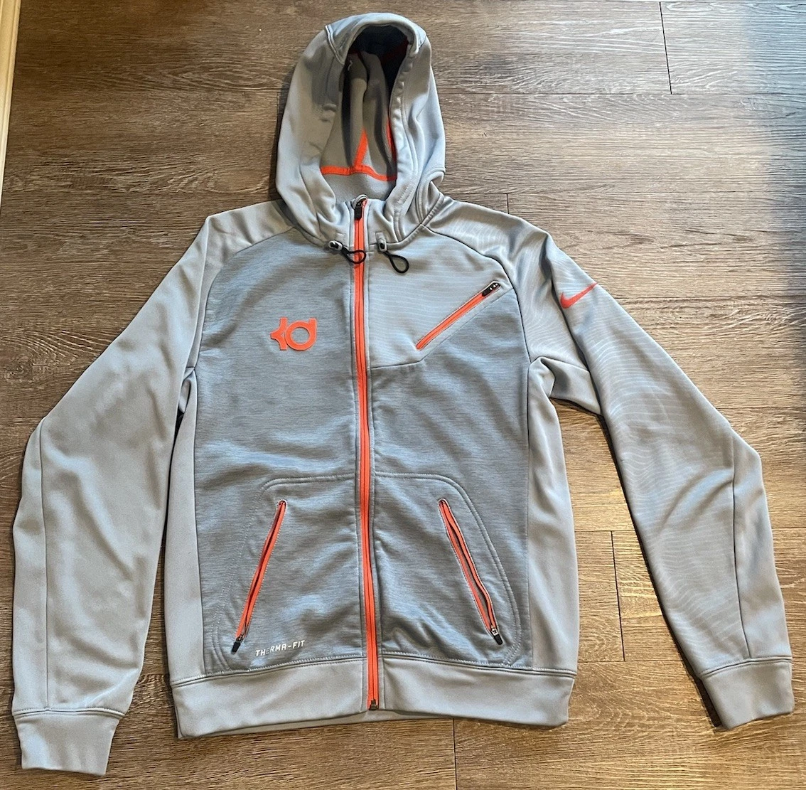 Nike KD Therma-FIT Hoodie Mens Small Gray Orange Full Zip Kevin Durant
