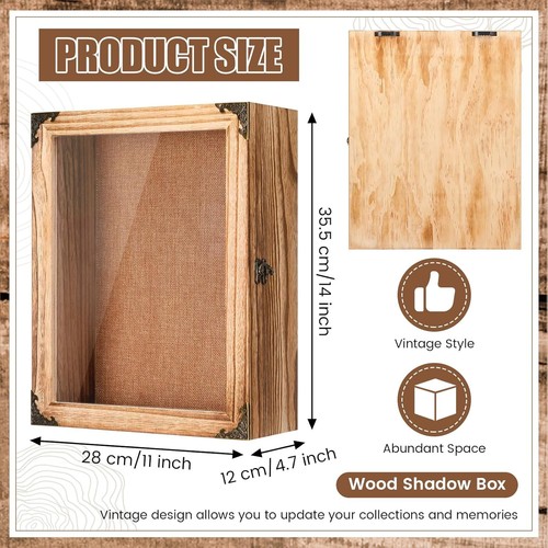 Shadow Box Frame 11x14 Inch Rustic Brown Deep Wall Display Case with Cork Bac... - Picture 4 of 8
