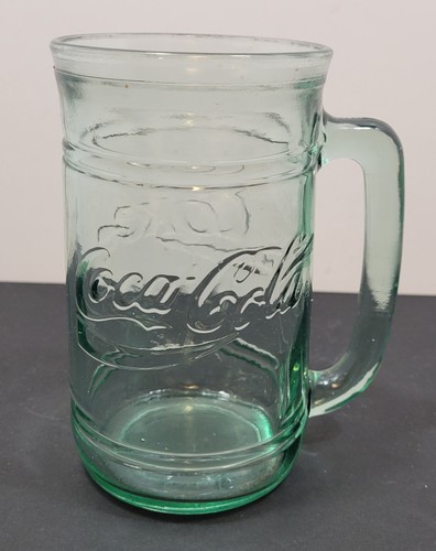 Vtg Coca-Cola Green Embossed Glasses-5.5" Mug w/Handle, 4.25" and 3.25" Glasses - Picture 8 of 12