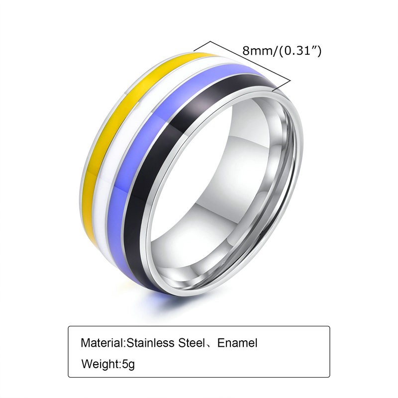 Rainbow Color Rings Fashion Rainbow 8mm Ornament Women and Men Flag Ring