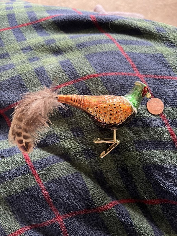 Vintage Old World Christmas Clip On Pheasant Bird Blown Glass Ornament