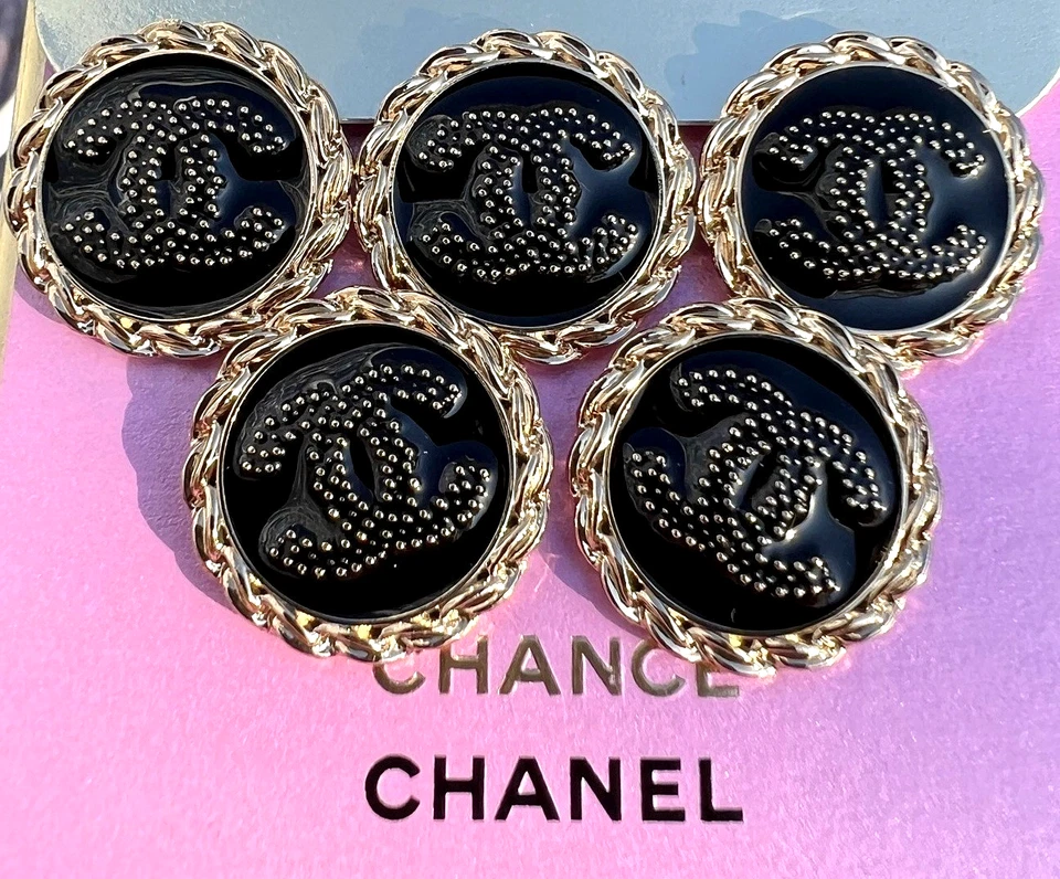 Ø 15 mm Set 9 Ersatzknöpfe Metall Knöpfe CC Chanel Knopf gestempelt Logo Gold - Bild 2 von 4