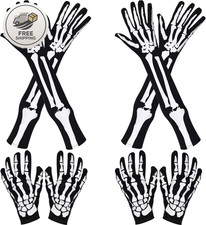 4 Pairs Skeleton Gloves Halloween Costume Skull Gloves Gothic Bone for Costume C