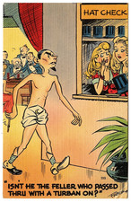 Linen Comic: Gambling, Man Had Turban, Lost His Clothes. Artist Signed Faber.
