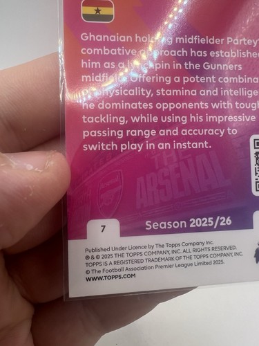 TOPPS PREMIER LEAGUE 2026 25/26 Thomas Party Arsenal scheda base - Foto 11 di 14
