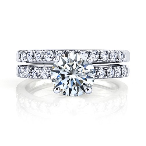 2.25Ct Round Moissanite 18K White Gold Over Silver Under Halo Bridal Set - Bild 2 von 7