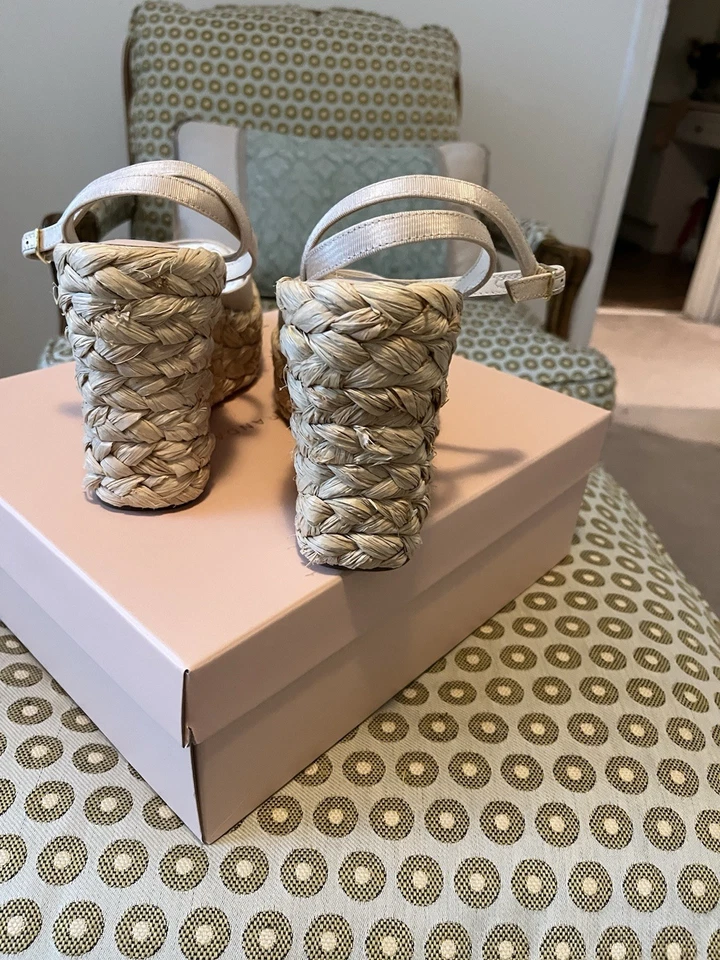 Sandalias Loeffler Randall Cuñas Talla 10 Tallulah Crema Alpargata Tobillo Envolventes Foto 3 de 4