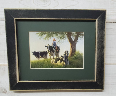 Robert Duncan girl on cow Vintage Distressed Black 8x10 framed  wall picture