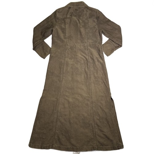 Vintage Denim Jacket Womens 8 10 Olive Long Duster Coat Textured 90s Edgy Grunge - Foto 3 di 14