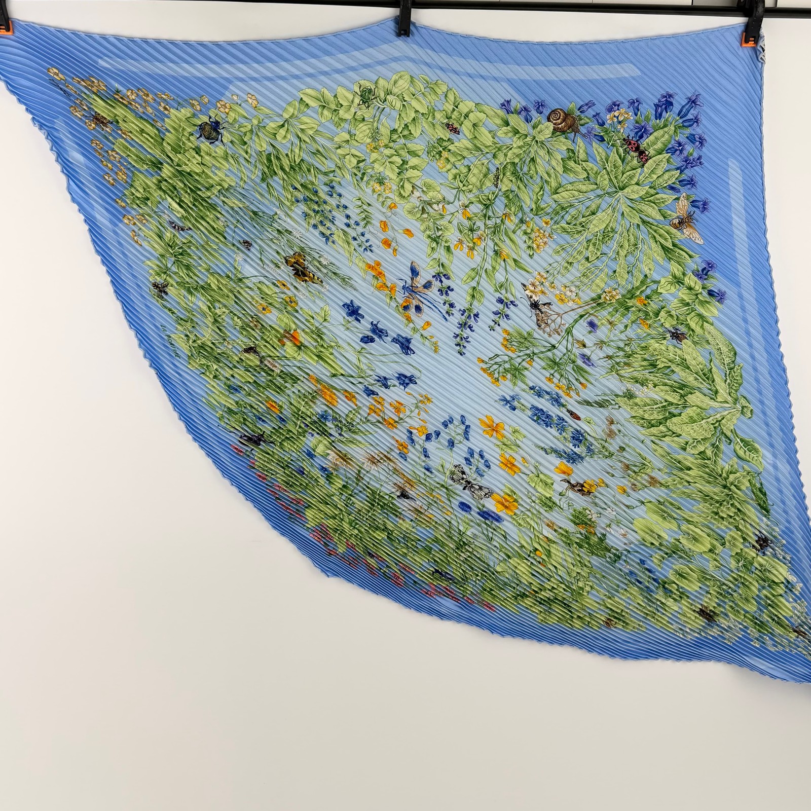 Used Hermes Pleated Carre Scarf Silk Multicolor Vintage Ladies Hibuochi