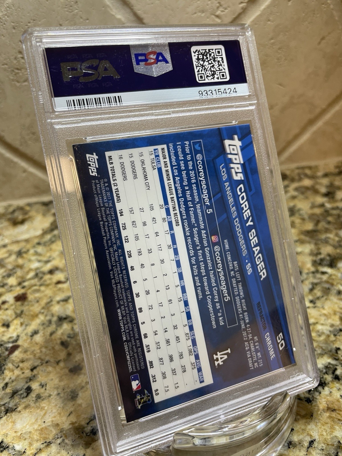 2017 Topps Chrome Corey Seager Pink Refractor Rookie Cup #50 PSA 10 54231949 view 5