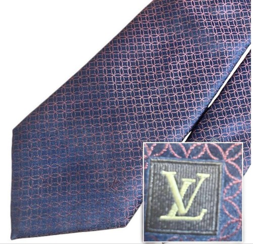Louis Vuitton Necktie Tie Silk Navy Red Geometric Pattern 3.6 inches From Japan - Picture 13 of 24