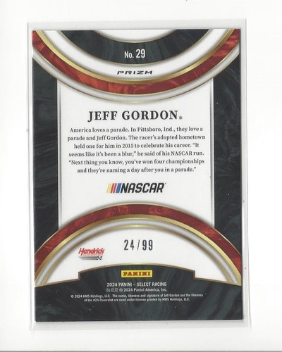 2024 Select American Pride Prizms Red #29 Jeff Gordon /99 - Picture 2 of 2